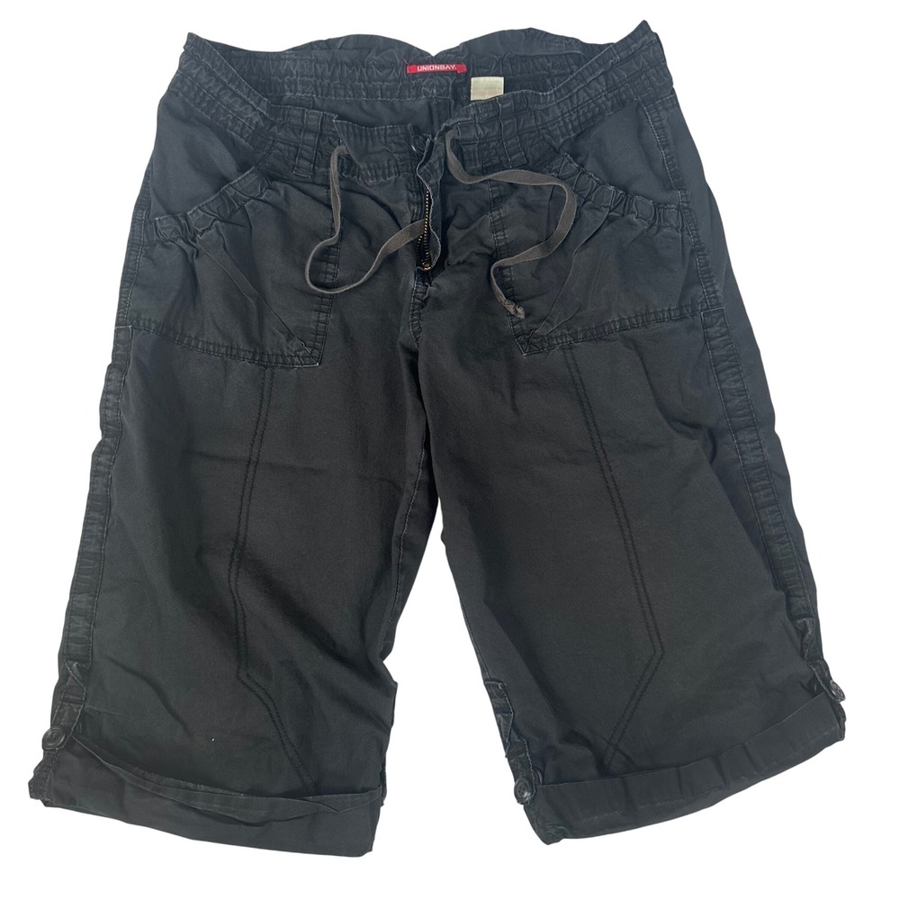 Unionbay Black Cotton Cargo Bermuda Shorts Women Size 9 Drawstring Utility